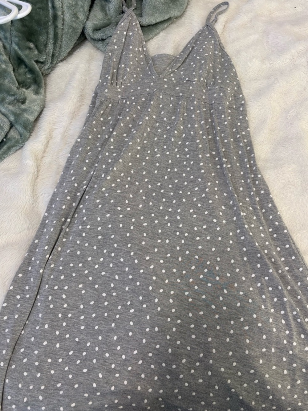 Gray Spaghetti Strap Polka Dot Dress